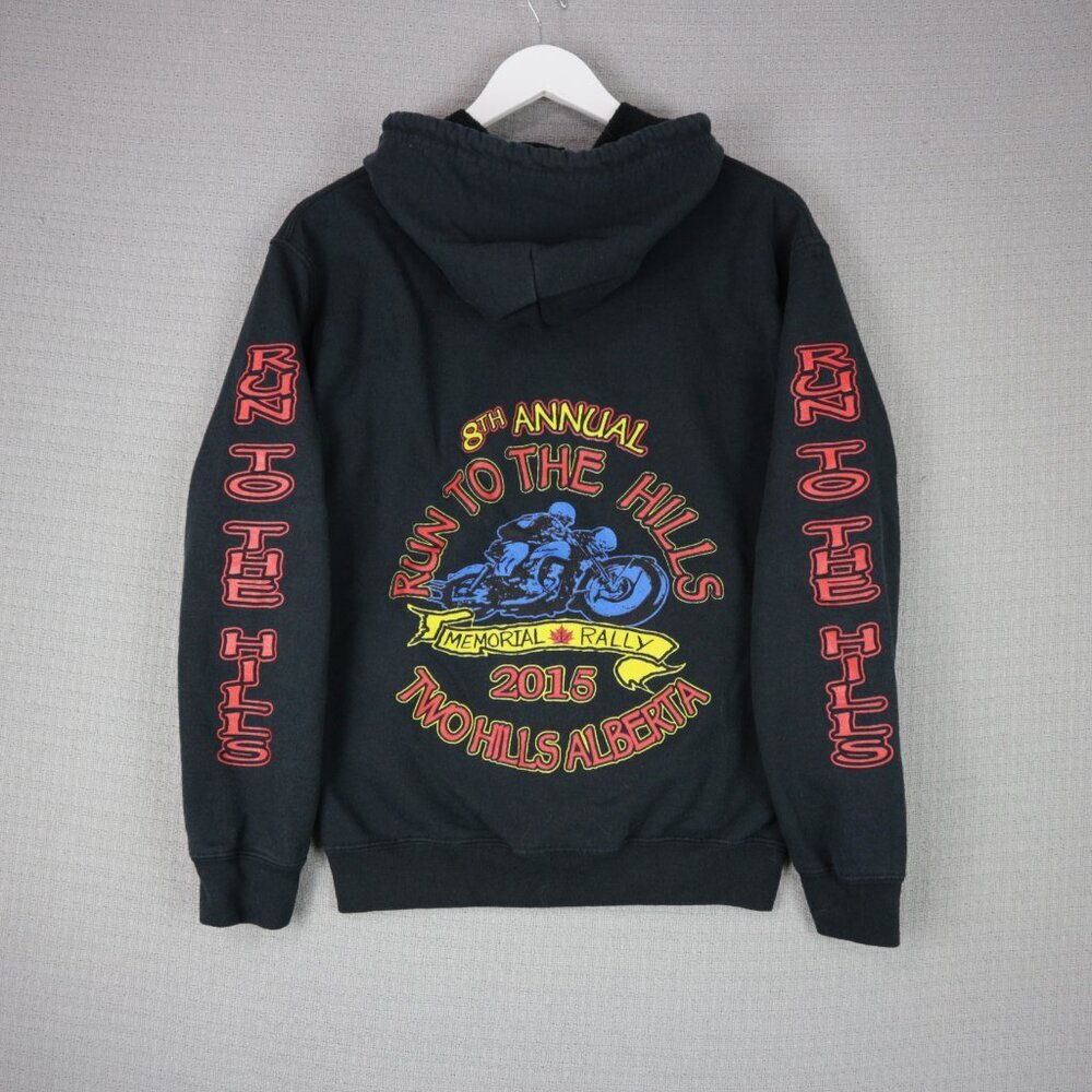 Run To The Hills 2015 Memorial Biker Rally Zip Up Hoodie Vintage Small